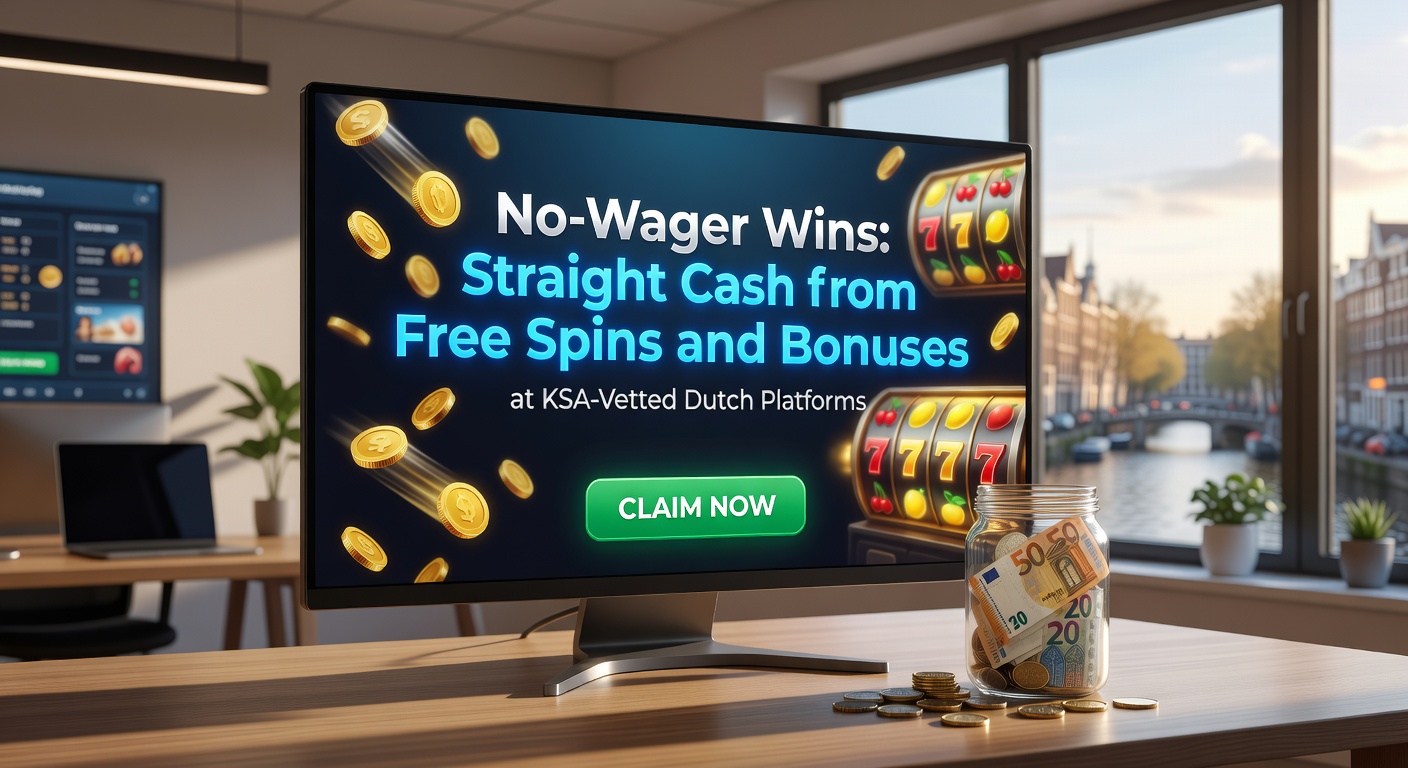 Grafische weergave van munten die rechtstreeks uit een free spin vallen, symboliserend no-wager winsten bij Nederlandse online casinos