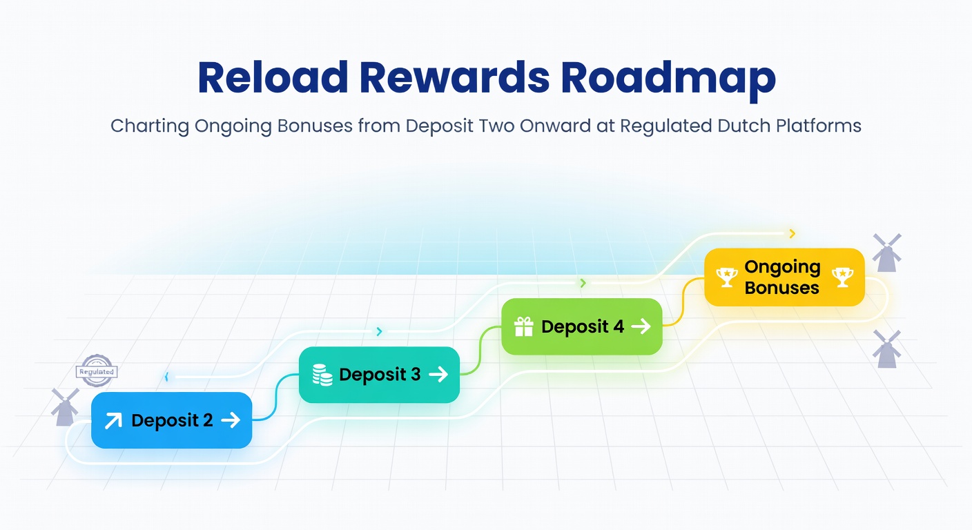Grafiek met een roadmap van reload bonussen, beginnend bij de tweede storting en oplopend naar hogere tiers bij Nederlandse online casinos