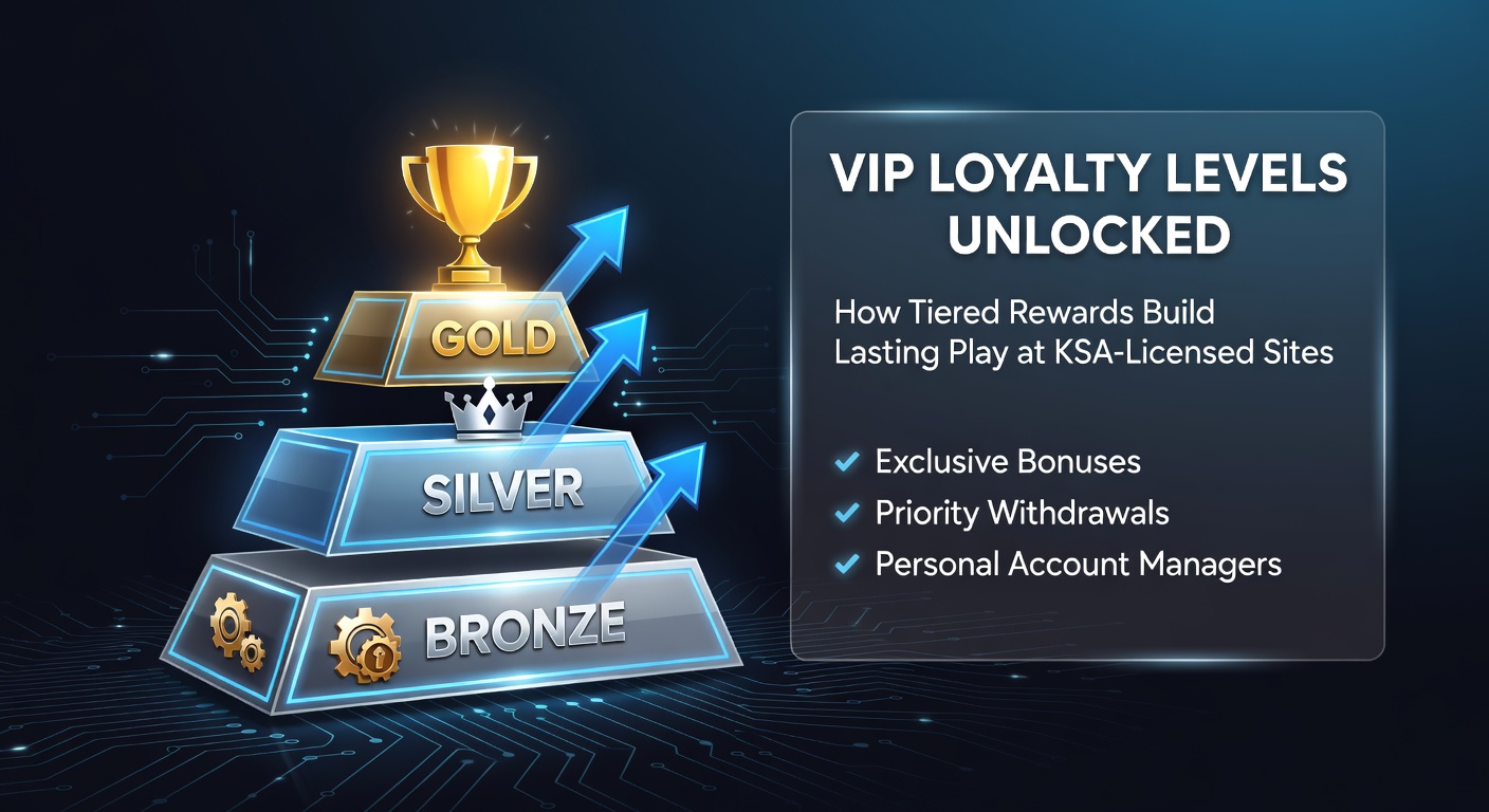 Grafische weergave van VIP-loyaliteitsniveaus met oplopende beloningen in een casino-omgeving