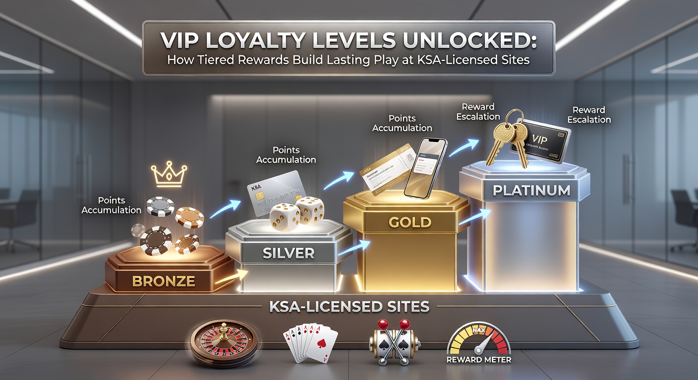 Voorbeeld van een VIP-dashboard met tier-progressie en beloningen op een KSA-gelicentieerd platform